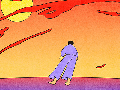 person standing orange sky