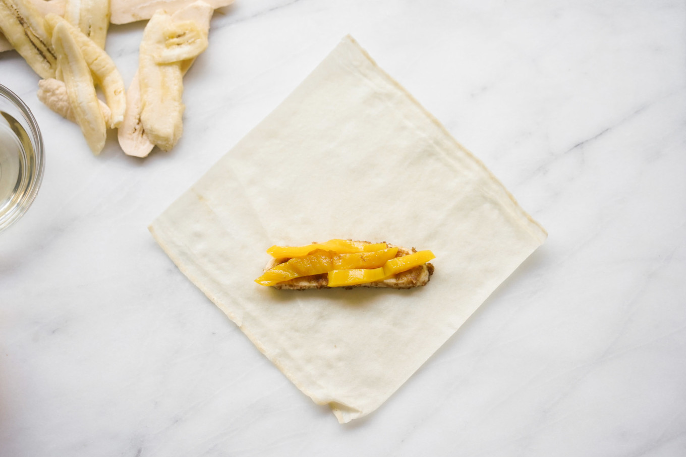 raw open turon with jackfruit and banana