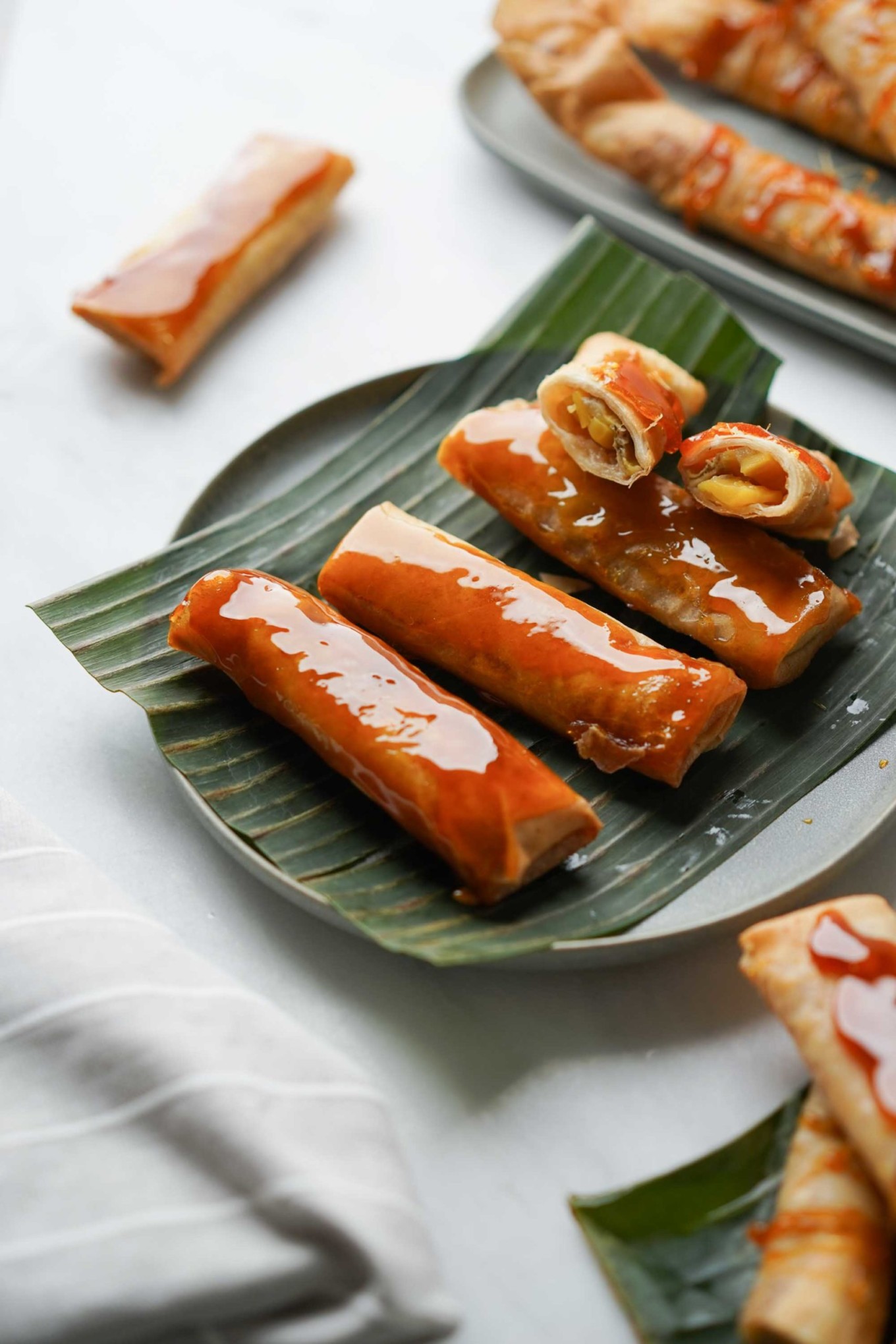 turon on banana leaf